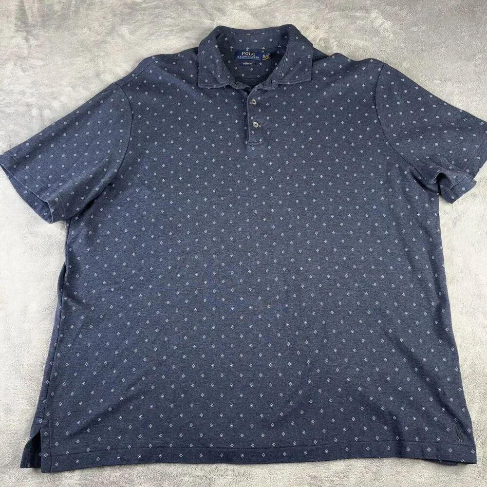 Polo Golf Ralph Lauren Shirt Men Xl  Blue Geometric All Over Print White Diamond